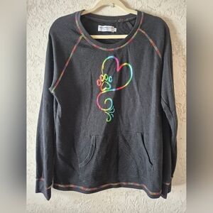 Animal Rescue Site Women's Black Thermal with Paw Print Heart XL